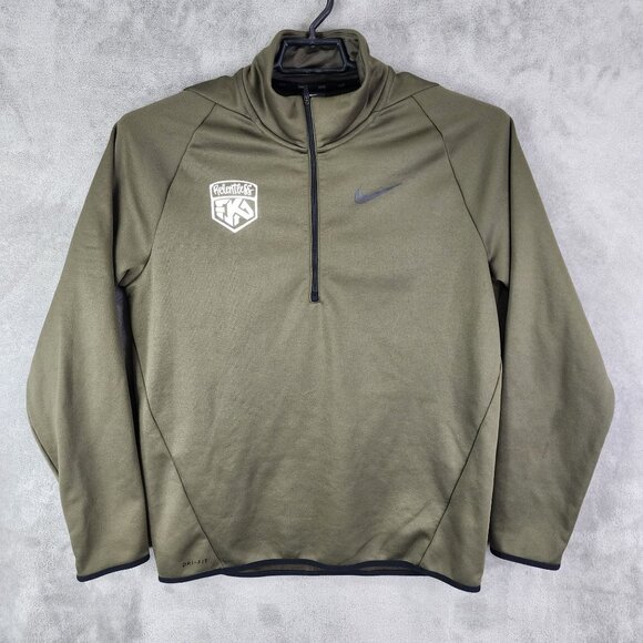 Mens Olive Green Nike Dri-Fit Pullover Sweatshirt 1/2 Zip Up Long Sleeve Size L - Picture 2 of 10